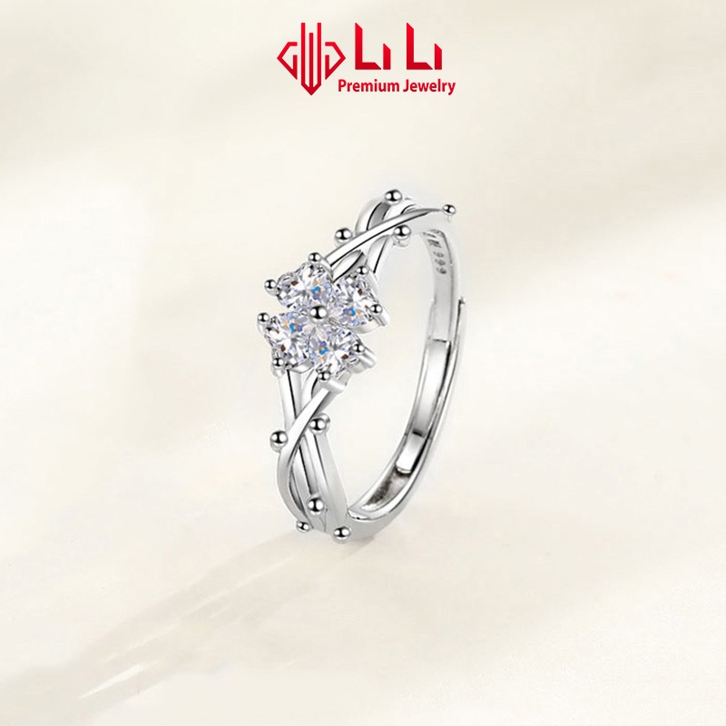Nhẫn bạc nữ LiLi S999 đính đá CZ cao cấp hình cỏ 4 lá Kalani LILI_116042