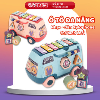 Đồ chơi trẻ em xe ô tô đa năng có dây kéo, thả hình, luồn hạt và đàn xylophone cho bé trai gái từ 0-3 tuổi trở lến