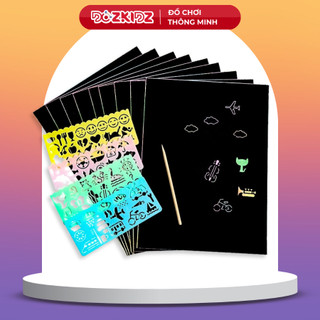 Đồ chơi giáo dục, set 4 khuôn và 1 sổ vẽ SCRATCH NOTE 10 tờ (khổ 15x10cm), đồ chơi mỹ thuật cho bé trai gái