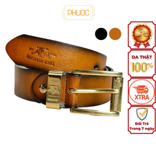  Thắt Lưng Da Bò Thật 3.7CM Nguyên Miếng Cao Cấp - Dây Nịt Nam Đầu Khóa Kim 2 Màu 