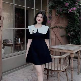 Váy đen cổ sen đính ngọc tag hoa trà sang chảnh đầm xoè tay cộc chất tuyết mưa thiết kế đi làm đi tiệc HN Clothing V265