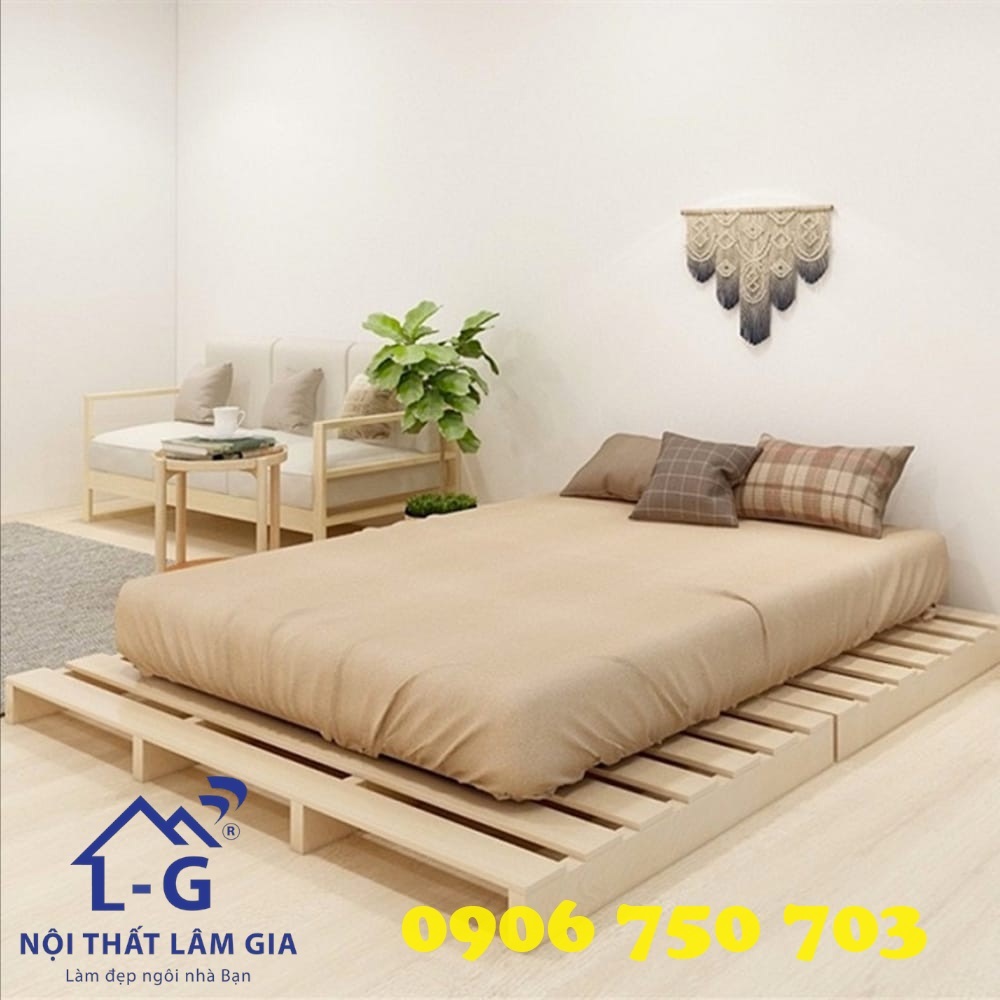 Giường gỗ ngủ Pallet -giường pallet gỗ thông tự nhiên [ Giao hỏa tốc hcm]