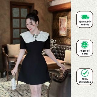 Váy đen tay cộc chất tuyết mưa thiết kế đi tiệc đầm xoè đính ngọc tag hoa trà sang chảnh Minaca V265