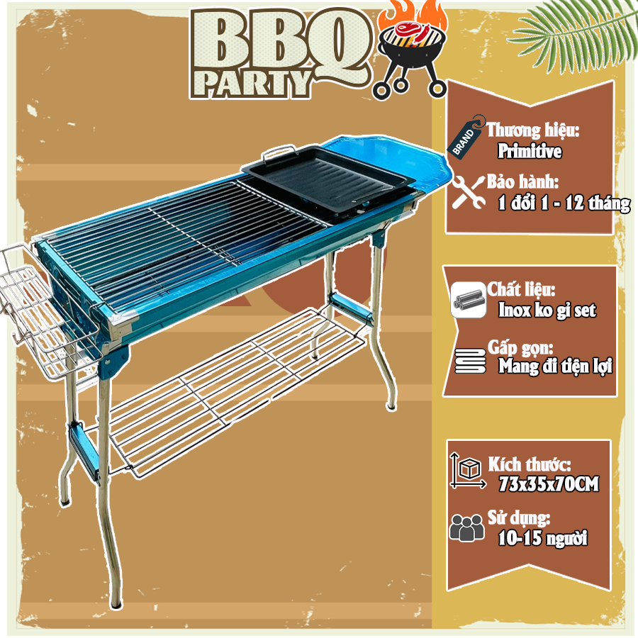 [QUÀ TẶNG] Bếp Nướng Than hoa Inox, Bếp Nướng BBQ ngoài trời, Lò Nướng Than Hoa vỉ nướng Inox 304 - Mẫu CH2