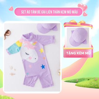 Set áo bơi kèm mũ che nắng hình pony đáng yêu màu tím