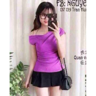 Set áo trễ vai chân váy xoè