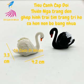 Tiểu cảnh cặp đôi thiên nga TRẮNG ĐEN ghép hình trái tim trang trí hồ cá hòn non bộ bằng nhựa