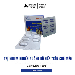 Thuốc trị nhiễm khuẩn đường hô hấp trên chó mèo Vemedim Respicure 10 viên - Doxycycline 50mg
