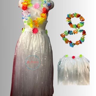Thời Trang Tái Chế - Váy múa tua rua kiểu Hawaii bằng Nylon dài 50cm cho bé tiểu học kèm vòng hoa đẹp mắt (hàng có sẵn)