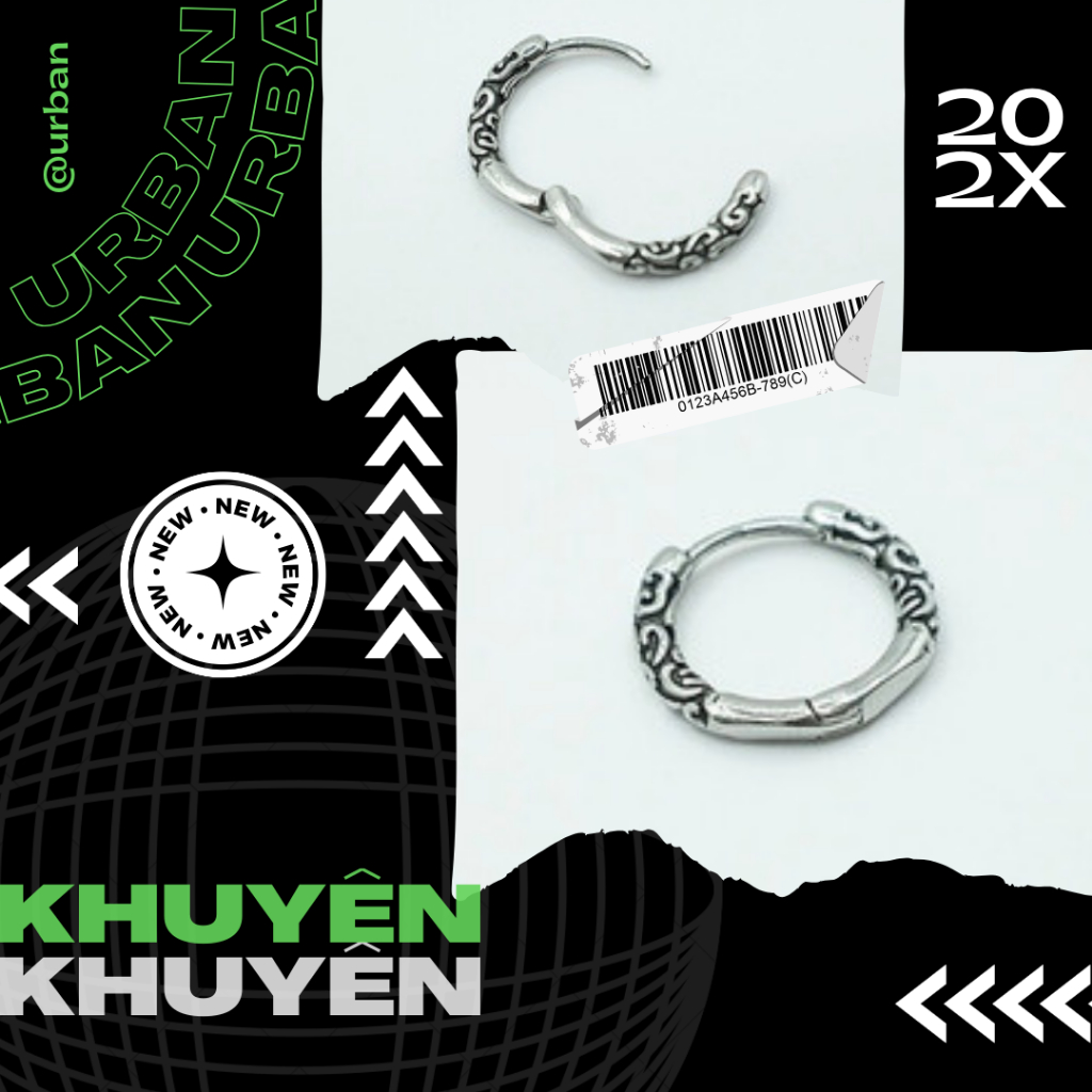 [1 Chiếc] Khuyên tai, chất liệu thép không gỉ HOOP KHẮC Không Ngứa Không Đen urban  [bấm]