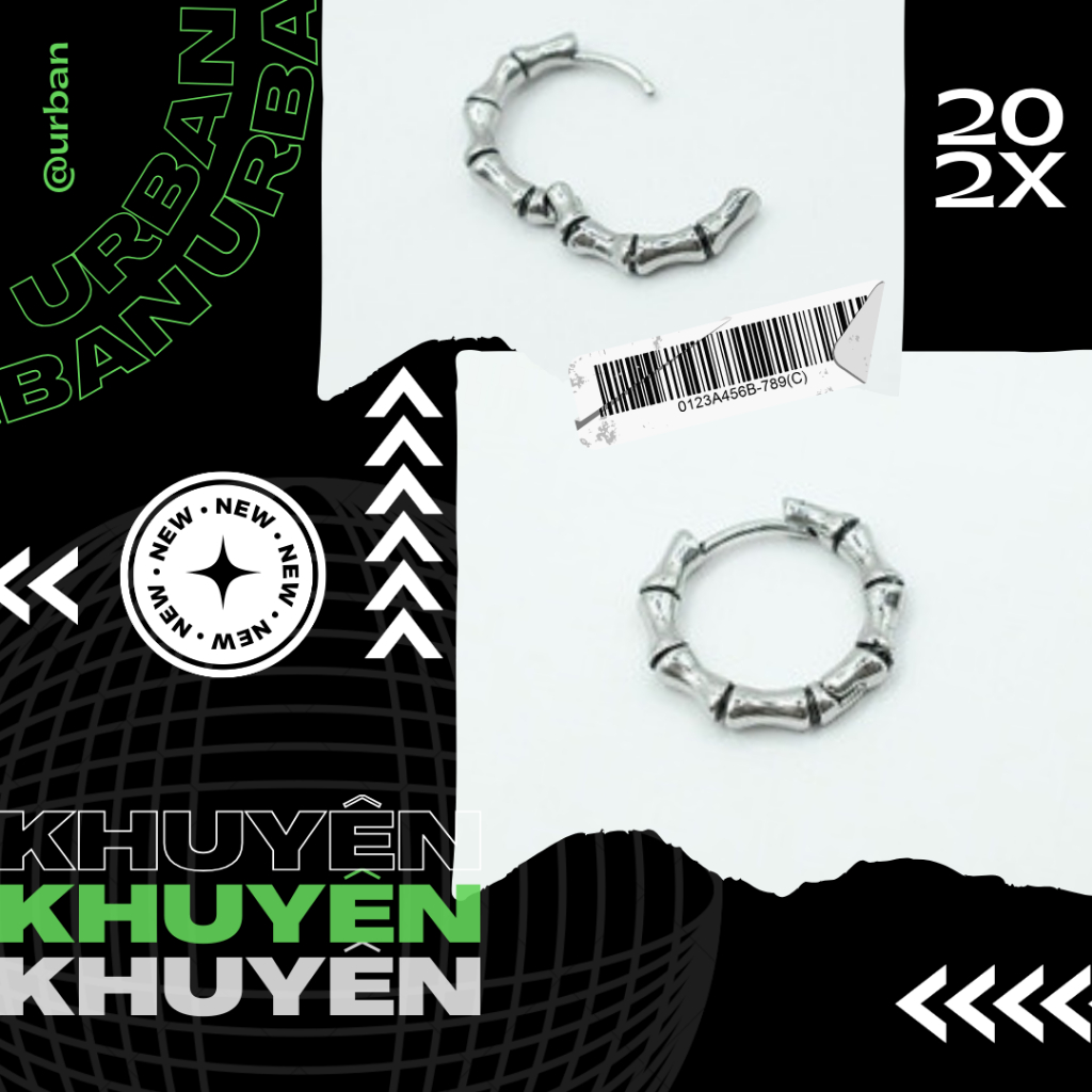 [1 Chiếc] Khuyên tai, chất liệu thép không gỉ HOOP TRE Không Ngứa Không Đen urban  [bấm]