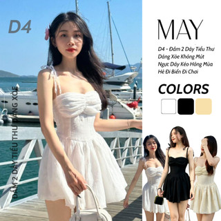 D4 - Đầm Voan 2 Dây Tiểu Thư Dáng Xòe Không Mút Ngực Dây Kéo Hông Mùa Hè Đi Biển Đi Chơi
