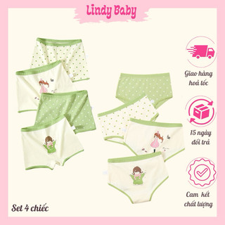 Quần lót bé gái LINDY G07 [COMBO 4 QUẦN ] cạp chun co dãn vải cotton kháng khuẩn ,an toàn cho da bé size 8-40kg