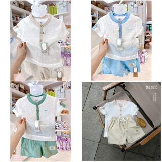 Bộ sơ mi cộc tay quần sooc linen Hrnee cho bé dưới 4 tuổi