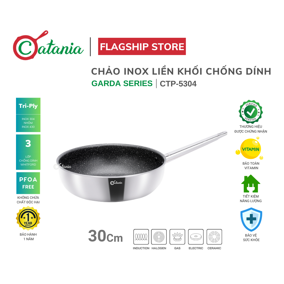 Chảo inox liền khối Catania 30cm CTP-5304