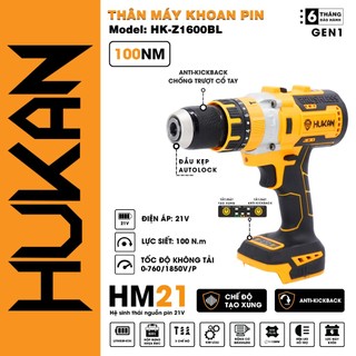 Khoan pin Hukan Z1600, động cơ nguyên khối, không chổi than