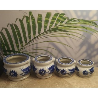 Lư hương tai gốm sứ xanh