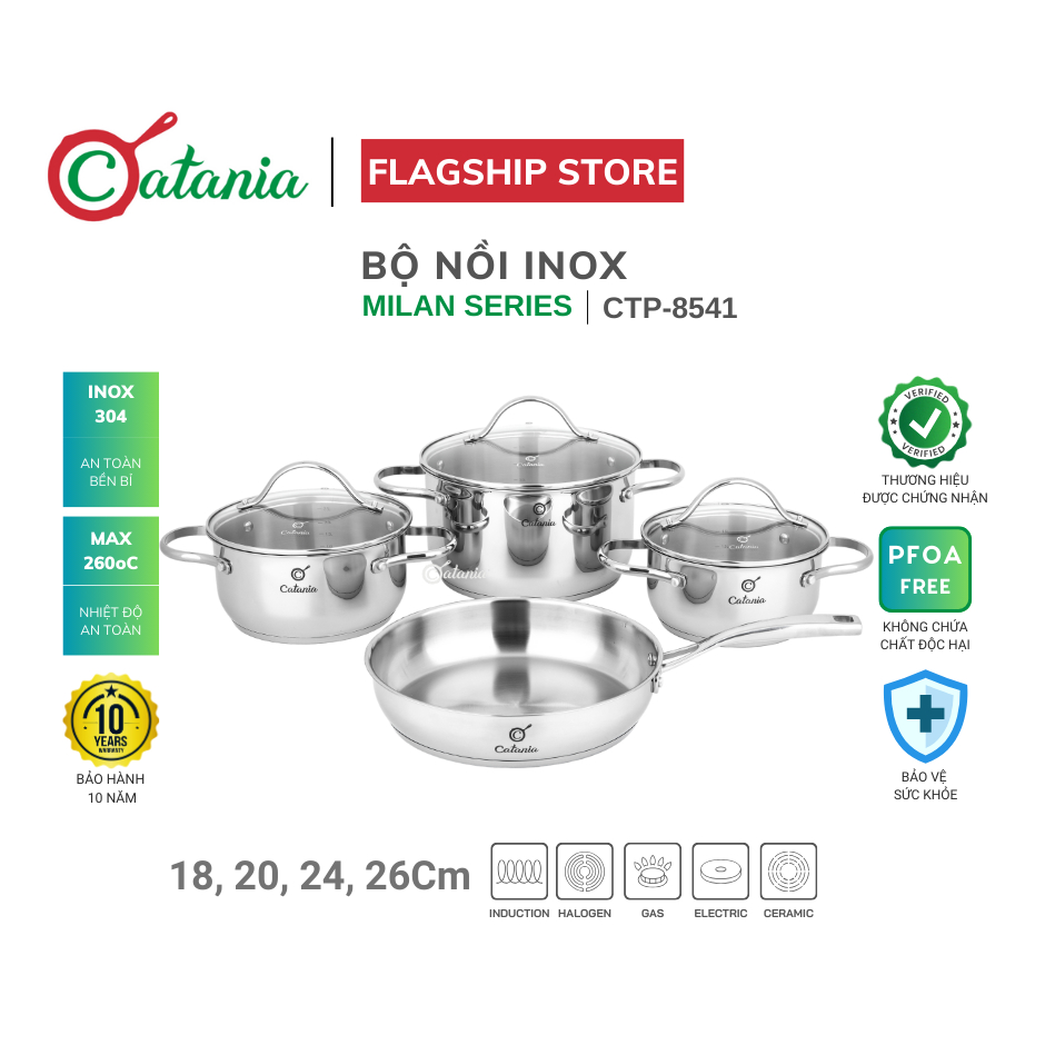 Bộ nồi Catania Milan inox 304 đáy từ CTP-8541