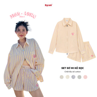Áo Sơ Mi Kẻ Dáng Rộng Khóa Kéo 2 Đầu Phong Cách Hàn Quốc 𝘽𝙮𝙘𝙖𝙢𝙘𝙖𝙢