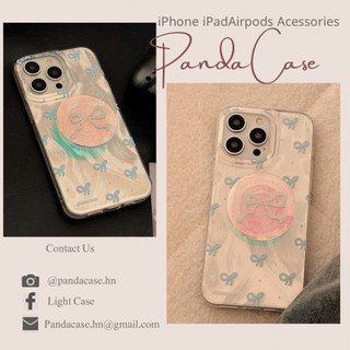 Sẵn cho iphone 15 - ốp lưng cho iphone, ốp nơ xanh kèm pop đổi màu holo
