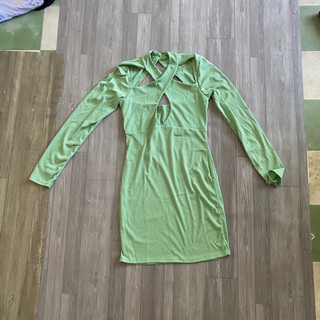 2hand đầm body xanh len gân hở lưng size S và M vừa dài 92cm mã 206