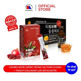 Combo Nước Đông Trùng Hạ Thảo IL Yang hộp 10 chai và Thạch lựu collagen Elnutri hộp 10 gói, Hàn Quốc, tăng sức đề kháng
