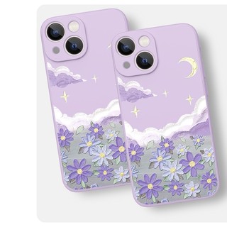 Ốp lưng iphone hoa tím trăng sao cạnh vuông bảo vệ camera iphone 17 16 plus xsmax 11 12 13 14 15 prm e0117 - Home Case
