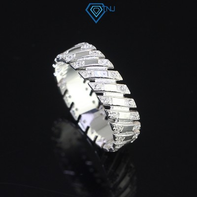 Nhẫn bạc nam tròn chéo viền đính đá cá tính phong cách Hiphop NNA0534 - Trang Sức TNJ