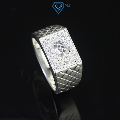 Nhẫn bạc nam 925 đính đá viền kẻ caro phong cách thanh lịch đơn giản NNA0538 - Trang Sức TNJ
