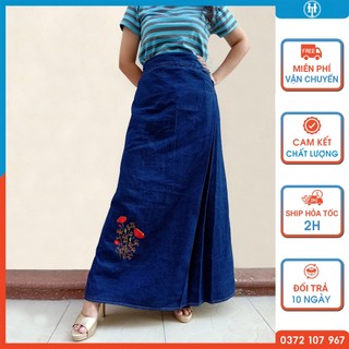 Váy chống nắng jean nữ cao cấp vải cotton dày dặn có nút bấm thêu hoa Dạ yến thảo JHT104 H&T FASHION