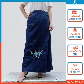 Váy chống nắng nữ cao cấp vải jean dày dặn và mềm mại thêu hoa Thạch thảo xanh JHT110 H&T FASHION