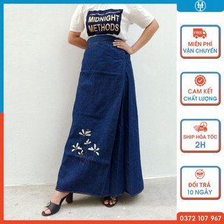 Váy chống nắng nữ cao cấp vải jean dày mềm chống nóng tốt thêu Hoa cánh trắng JHT125 H&T FASHION