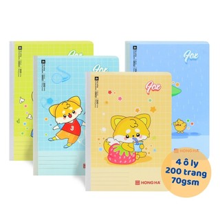  Combo 5 Vở 4 ô ly Hồng Hà 200 trang School FOX 0602 - Vở may gáy định lượng 70gsm 