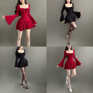 Đầm xòe larong tay loe kèm quần