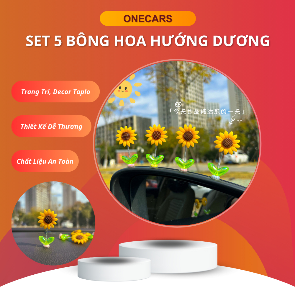 Set 5 Bông Hoa Hướng Dương Lắc Lư Trang Trí, Decor Màn Hình Taplo Xe Dễ Thương
