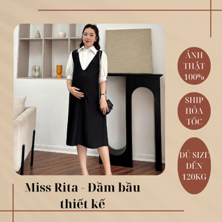 Đầm bầu công sở xinh Yếm bầu đen liền áo trắng đủ size đến 120kg bigsize dáng suông cổ đức thiết kế bởi Miss Rita