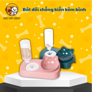 Bát Ăn Chống Kiến Cho Mèo Chó Có Hai Ngăn Đôi Kèm Bình Nước Tự Động - Ken Pet Shop