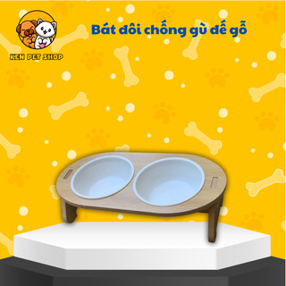 Bát Ăn Chống Gù Đế Gỗ Cho Chó Mèo - Ken Pet Shop