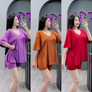 Set bộ ngố cổ tim xẻ tà tôn dáng, set bộ mặc nhà - hn closet