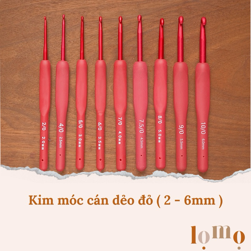 Kim móc len cán dẻo đỏ size 2mm - 6mm