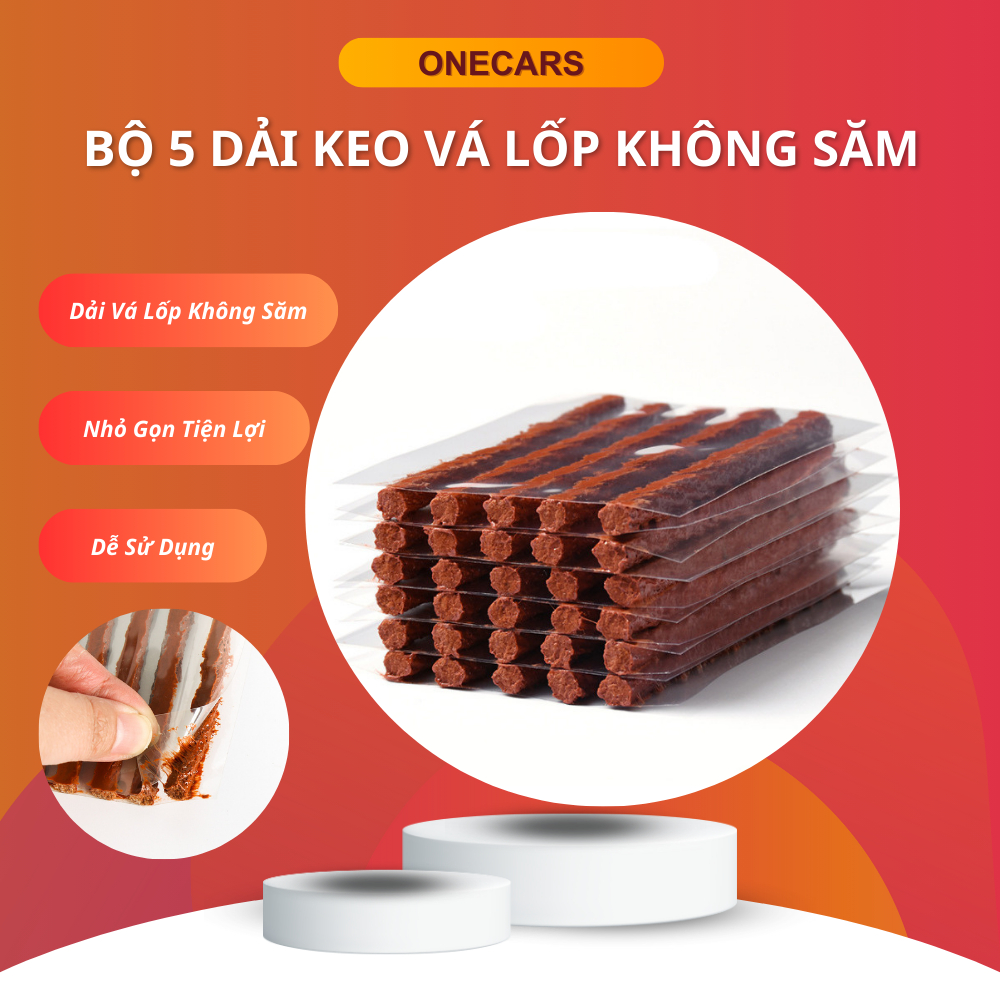 Vỉ 5 miếng vá lốp không săm, vá rút dùng cho lốp không săm xe máy, mô tô, ôtô, xe tải
