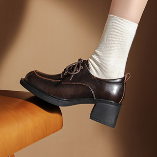 [60187] Giày Derby đế cao - Giày da nữ vintage Li retro (giày da thật - genuine leather)