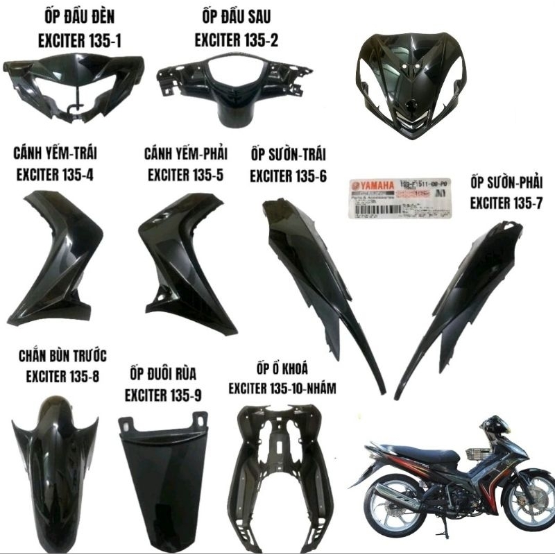 DÀN ÁO EXCITER 135 ĐỜI 2010 MÀU ĐEN BÓNG