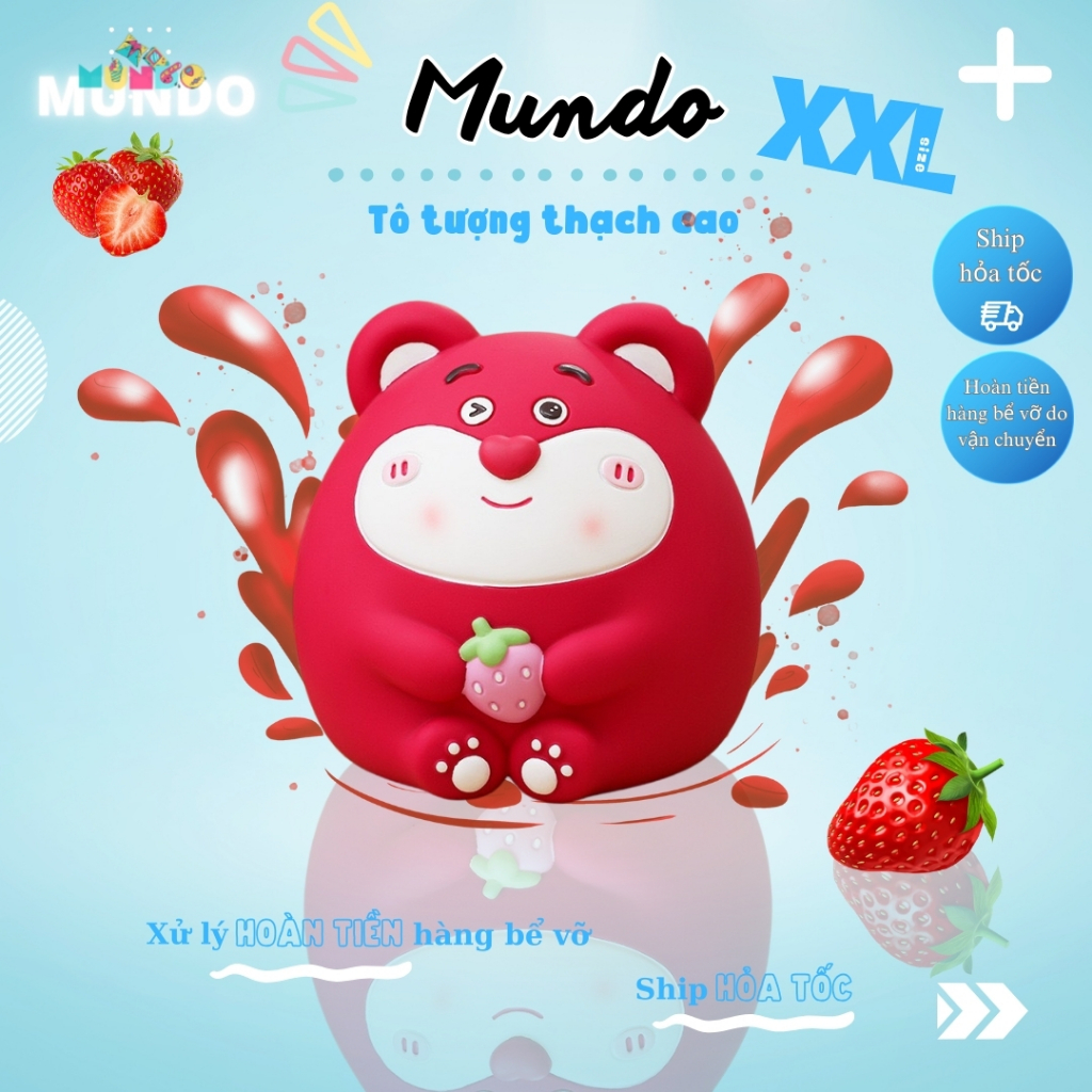 [MUNDO] Tô Tượng Thạch Cao Gấu Dâu Béo Ú SIZE XXL – Tượng Tô Màu Thư Giãn & Chữa Lành DIY