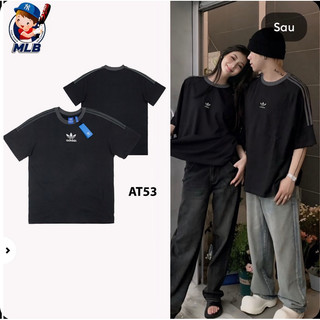 Áo thun tay lỡ form rộng nam nữ phối sọc thêu logo màu đen full tag mác chất cotton cao cấp