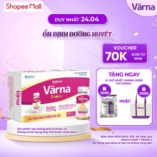 Thùng sữa bột pha sẵn Värna Diabetes - Ổn định đường huyết (GI = 26,9) (24 chai x 237ml) - Varna