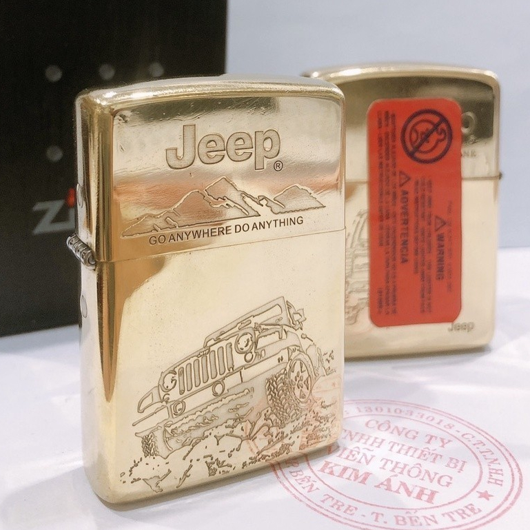 Vỏ Zippo khắc chìm xe JEEP, Hàng loại 1 vỏ bằng đồng có tem đỏ