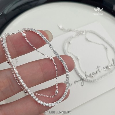 Lắc tay bạc nữ TLEE, vòng tay kép dải đá full mix dây bi xinh xắn TLEE JEWELRY LT0318