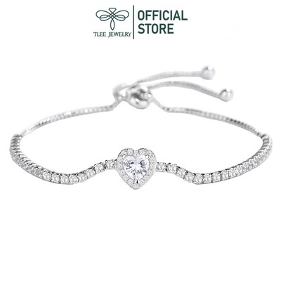 Lắc tay bạc nữ TLEE, vòng tay dải rút đá trái tim đá to sợi dây hộp vuông sang trọng TLEE JEWELRY LT0291