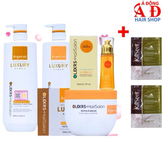 Dầu gội xả, hấp ủ, dưỡng tóc Olexrs Luxury Argan Oil phục hồi mềm mượt tóc cao cấp + 2 gói dầu xả Karseell 15ml